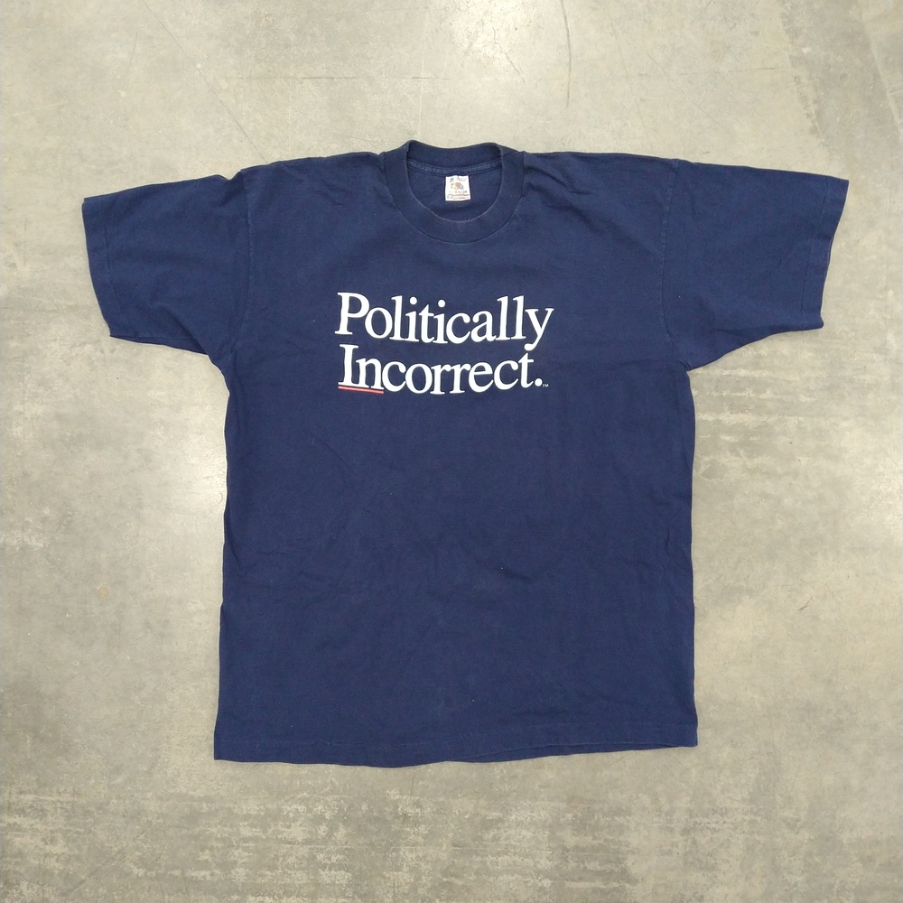 Politically Incorrect Fruit of the Loom Blue T-Shirt XL Measurements 90s VTG